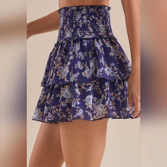 NWt Altar'd State Blue Skirt w/ Gold  Floral Design - Picture 3 of 7